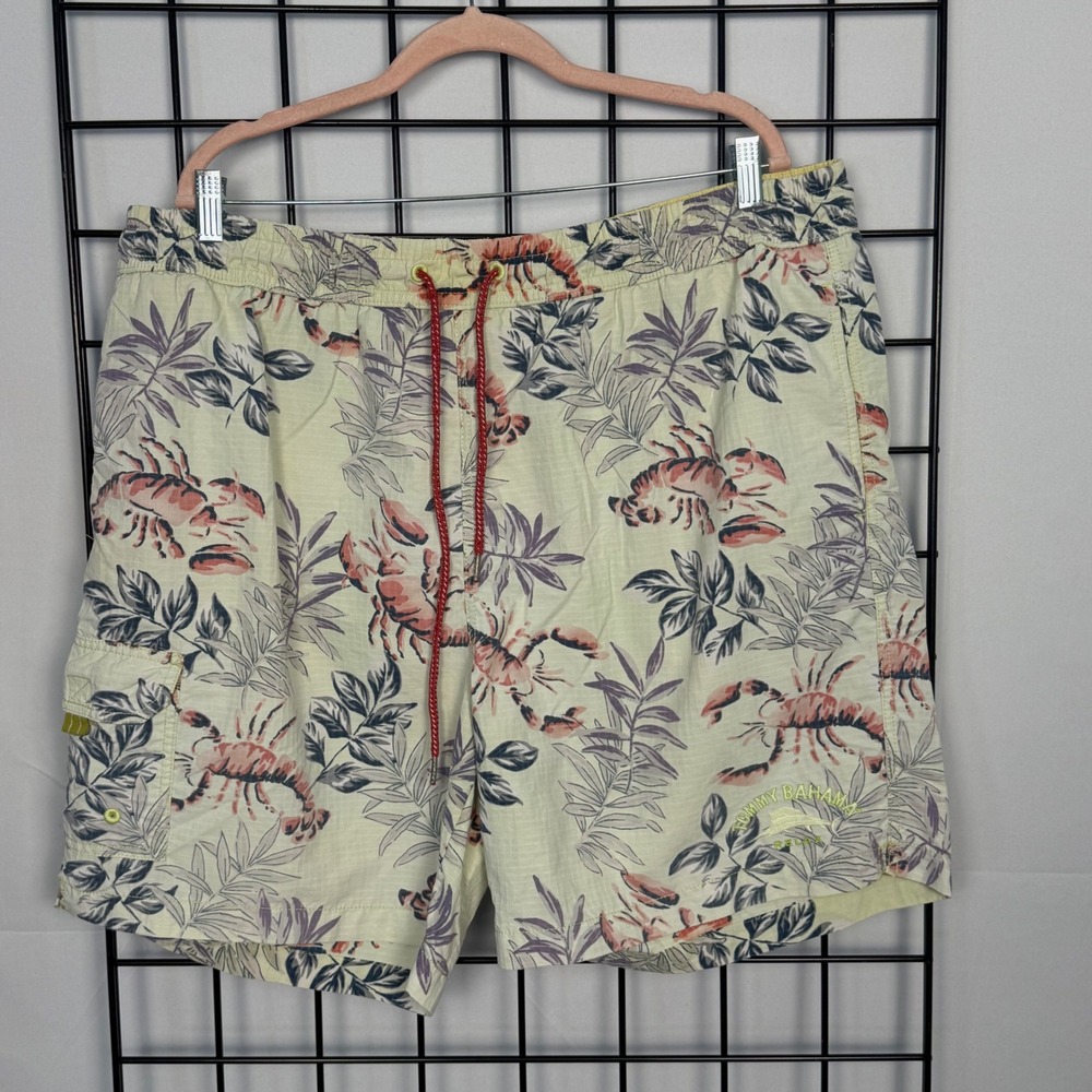 Tommy Bahama Relax Swim Trunks Mens XL Cream Lobster‎ Tropical Cargo Mesh Lined